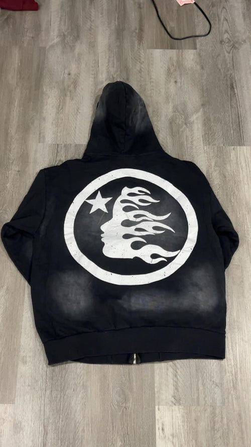 Black Hellstar Flame zip-up hoodie